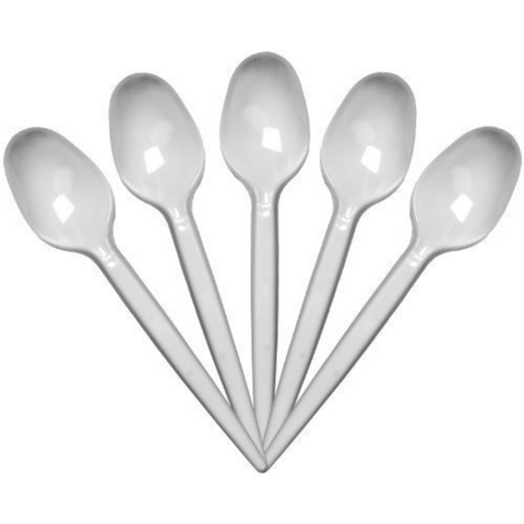 White Plastic Teaspoons - PACKET=100 / BOX=1,000 **(Restricted Use Item - Qualifying Customers Only)