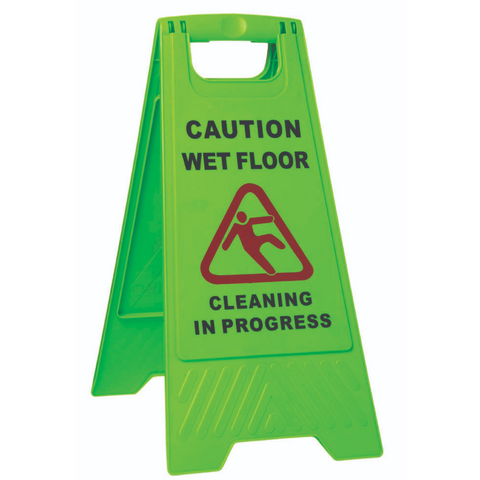 A Frame Caution Sign Green: Wet Floor Cleaning In Progress - Each