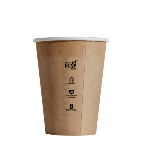 Truly Eco 8oz / 250ml UNI KRAFT SINGLE WALL Coffee Cups 90mm Diameter, Home Compostable, Aqueous Coated - Box of 1,000