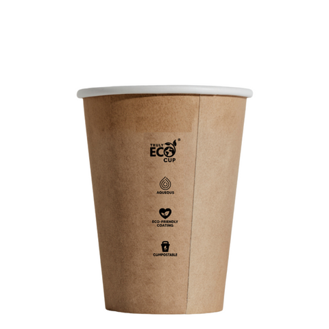 Truly Eco 8oz / 250ml UNI KRAFT Single Wall Coffee Cups 90mm Diameter, Home Compostable, Aqueous Coated - Box of 1,000