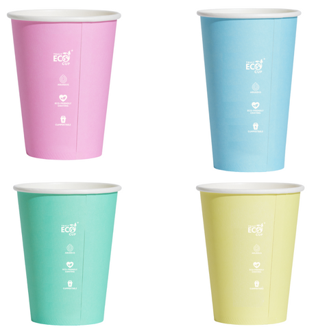 Truly Eco 8oz / 250ml UNI PASTEL Single Wall Coffee Cups 90mm Diameter, Home Compostable, Aqueous Coated - SLEEVE=50 / BOX=1,000