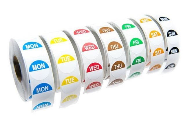 Printed Coloured Day Dot Labels TUESDAY - 1,000 per Roll