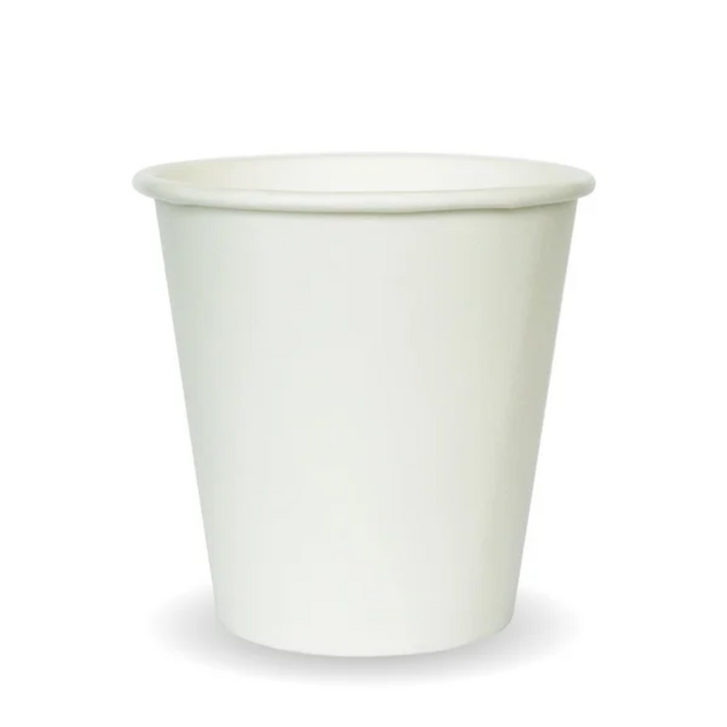 BioPak 6oz / 230ml Single Wall Biodegradable PLA Coffee Cups Plain White 80mm Diameter - Box of 1,000