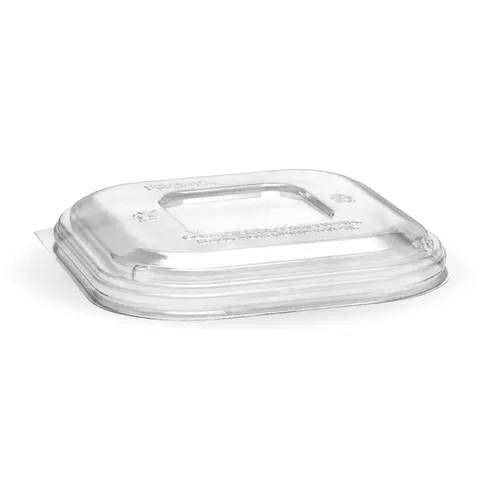 Biopak Clear PET Lid for 280ml, 480ml & 630ml Square Sugarcane Containers - Box of 600
