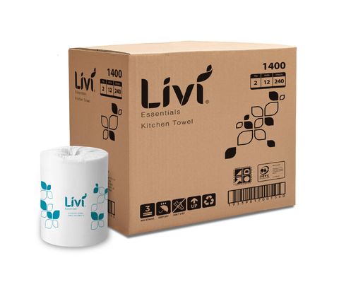 Livi Kitchen Essentials Perforated Kitchen Paper Hand Towel 2 Ply 240 Sheets Per Roll - Box of 12