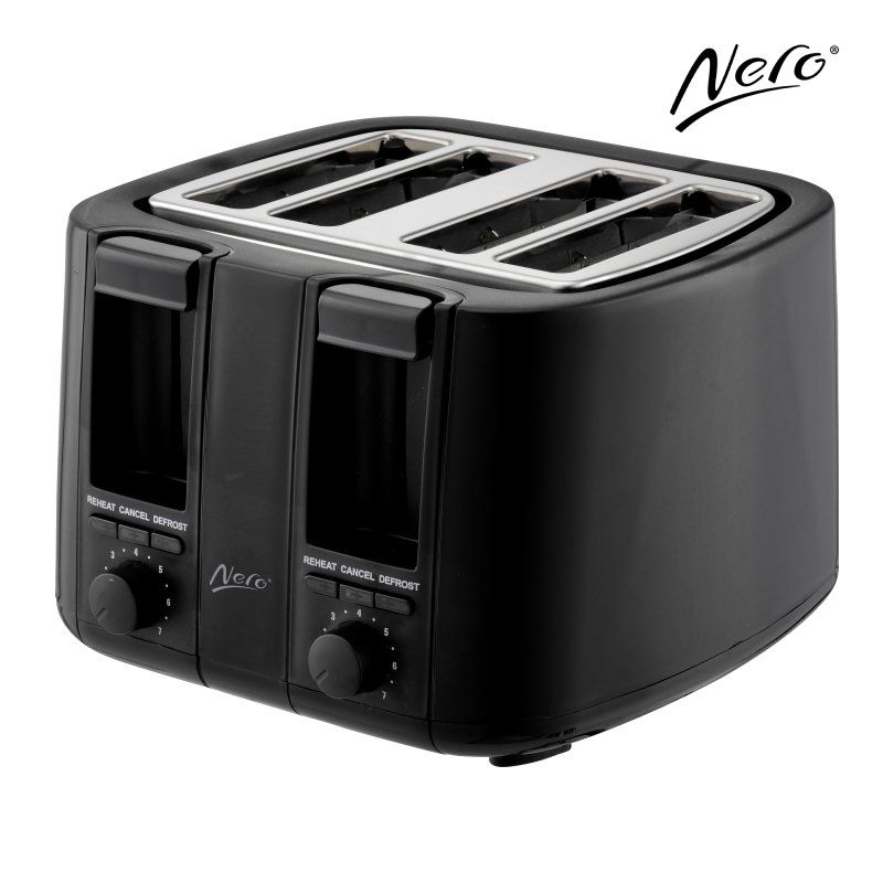 Nero Black Toaster 4 Slice with 7 Settings 265mmW x 255mmL x 172mmH 1500W - Each