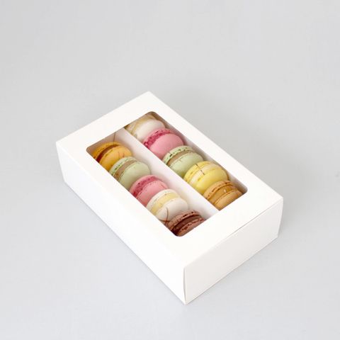 Loyal Bakeware 12 Macaron Box with Window Lid, Rectangular 7"W x4"L x 2"H - Set Includes Box and Lid with Window - Box of 50