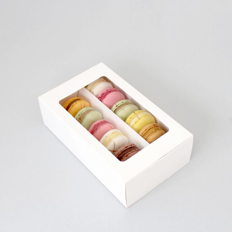 Loyal Bakeware 12 Macaron Box with Window Lid, Rectangular 7"W x4"L x 2"H - Set Includes Box and Lid with Window - Box of 50