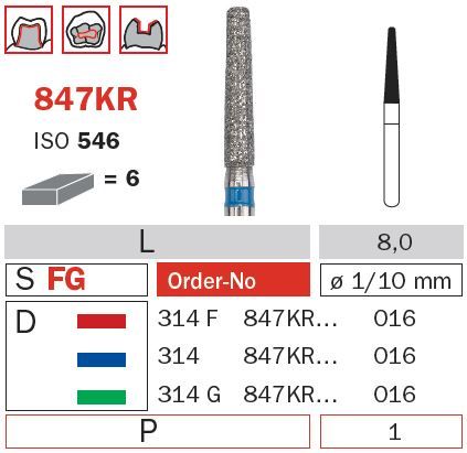 Diaswiss FG Long Round Edge Taper 846KR Diamond Bu