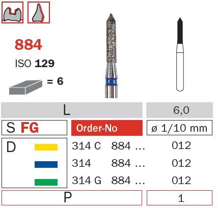 Diaswiss FG Beveled Cylinder 884 Diamond Bur