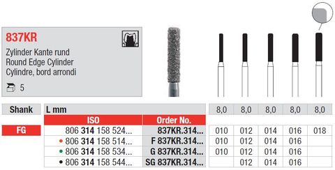 Edenta FG X-Long Round Edge Flat Fissure 837KR