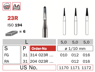 Diaswiss FG Tungsten Carbide Tapered Round End 23R