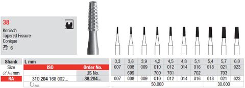 Edenta RA Steel Tapered Fissure