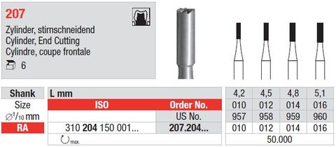 Edenta RA Steel Bur Flat Fissure 207