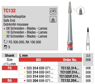 Edenta FG T/Carbide Finishing Bur 8 Fluted 132/008