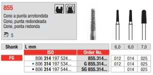 Edenta FG Round End Tapered Diamond 855/025 X-Cour