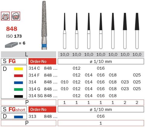 Diaswiss FG Long Flat End Taper 848 Diamond Bur