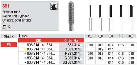 Edenta FG Cylinder 881 Diamond Bur