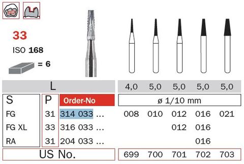 Diaswiss FG T/Carbide Tapered Fissure 33