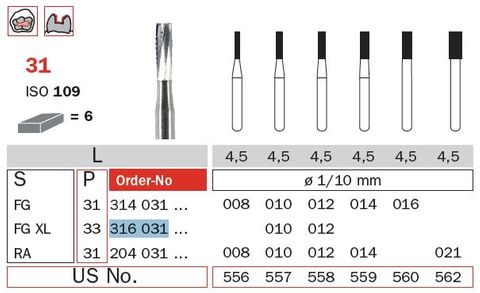 Diaswiss FG T/Carbide Flat End X-Long 31