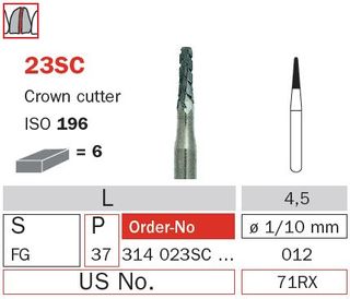 Diaswiss FG Crown Cutter Tapered Tungsten 23SC/012