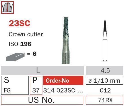 Diaswiss FG Crown Cutter Tapered Tungsten 23SC/012