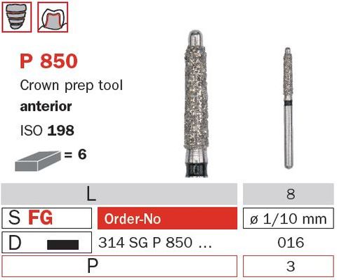 Diaswiss CrownPrep w/Pin Anterior P850/016 X-Coars