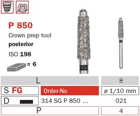 Diaswiss CrownPrep w/Pin Posterior P850/021 X-Coar