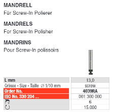 Edenta Prophy Mandrel - Screw In 4039RA