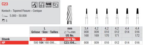 Edenta HP Tungsten Carbide Tapered Fissure C23