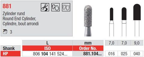 Edenta HP Round End Cylinder 881 Diamond