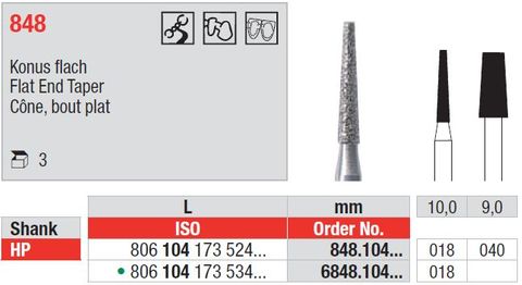 Edenta HP Flat End Tapered 848 Diamond