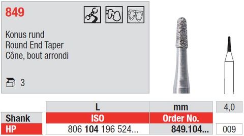 Edenta HP Diamond Round End Taper 849/009