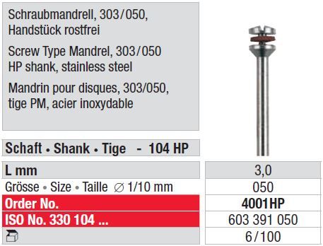 Edenta Stainless Steel Screw Type Mandrel 4001HP