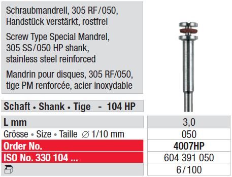 Edenta S/Steel Screw-Type Mandrel 4007HP
