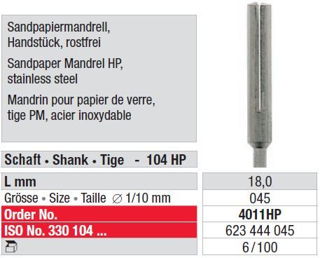 Edenta Stainless Steel Sandpaper Mandrel HP