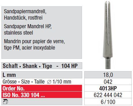 Edenta Stainless Steel Sandpaper Mandrel HP