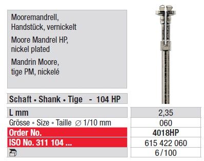 Edenta Moores Mandrel HP Nickel-Plated