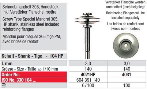 Edenta Screw Type Special Mandrel - 4021HP