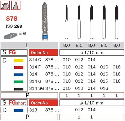 Diaswiss FG Cylindrical Torpedo 878 Diamond Bur