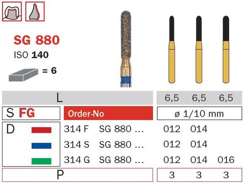 S/Goldie Round End Cylinder 880 Diamond Bur