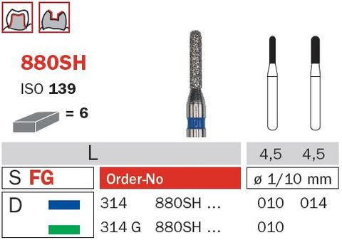 Diaswiss FG Round End Cylinder 880SH Diamond Bur