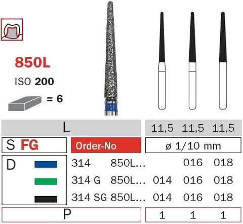 Diaswiss X- Long Round End Taper 850L Diamond Bur