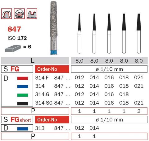 Diaswiss FG Long Flat End Taper 847 Diamond Bur