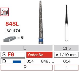 Diaswiss FG Extra-Long Flat End Taper 848L/014 Med
