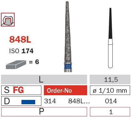 Diaswiss FG Extra-Long Flat End Taper 848L/014 Med