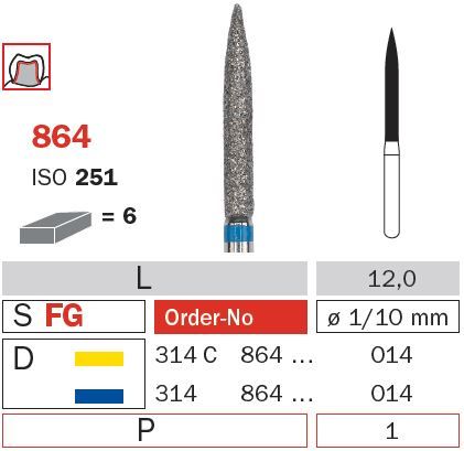 Diaswiss FG Extra Long Flame 864 Diamond Bur