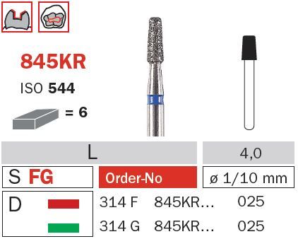 Diaswiss FG Round Edge Taper 845KR Diamond Bur