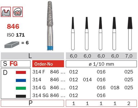 Diaswiss FG Long Flat End Taper 846 Diamond Bur