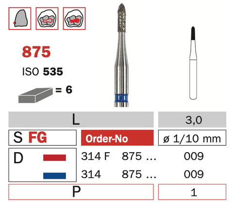 Diaswiss FG Beveled End Cylinder 875 Diamond Bur